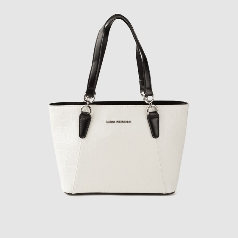 White Textured PU Structured Handheld Bag